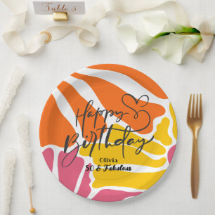 Vintage Retro Blumen Elegant & Farbige Geburtstag Pappteller