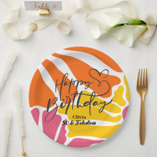 Vintage Retro Blumen Elegant & Farbige Geburtstag Pappteller