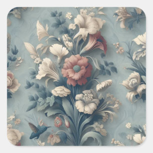 Vintage Retro Blumen & klassische Muster Quadratischer Aufkleber