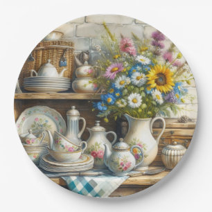 Vintage Retro Blumen Teeservice Blumen Papier Tell Pappteller