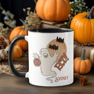 Vintage Retro Boo Geist personalisiertes Halloween Tasse