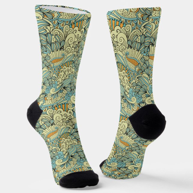 Vintage Retro Botanical Floral Pattern Socken (Gewinkelt)