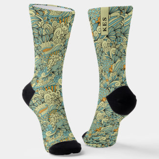 Vintage Retro Botanisches Florales Muster Monogram Socken