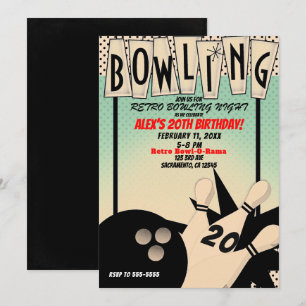 Vintage Retro Bowling-Abend Geburtstagsfeier Einladung