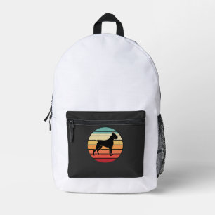Vintage Retro Boxer-Hund Sonnenuntergang Silhouett Bedruckter Rucksack