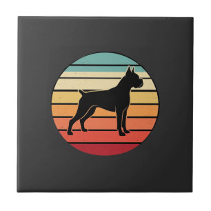Vintage Retro Boxer-Hund Sonnenuntergang Silhouett Fliese