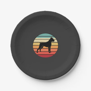 Vintage Retro Boxerhund Sonnenuntergang Silhouette Pappteller