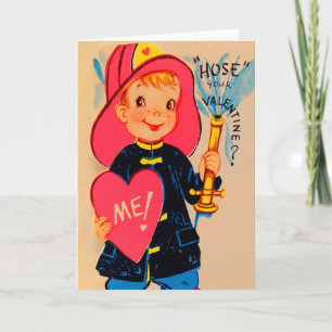 Vintage Retro Boy Fireman Valentine Card Feiertagskarte