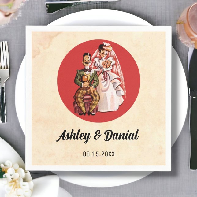 Vintage Retro Bride Groom Rustikale klassische Hoc Serviette (Von Creator hochgeladen)