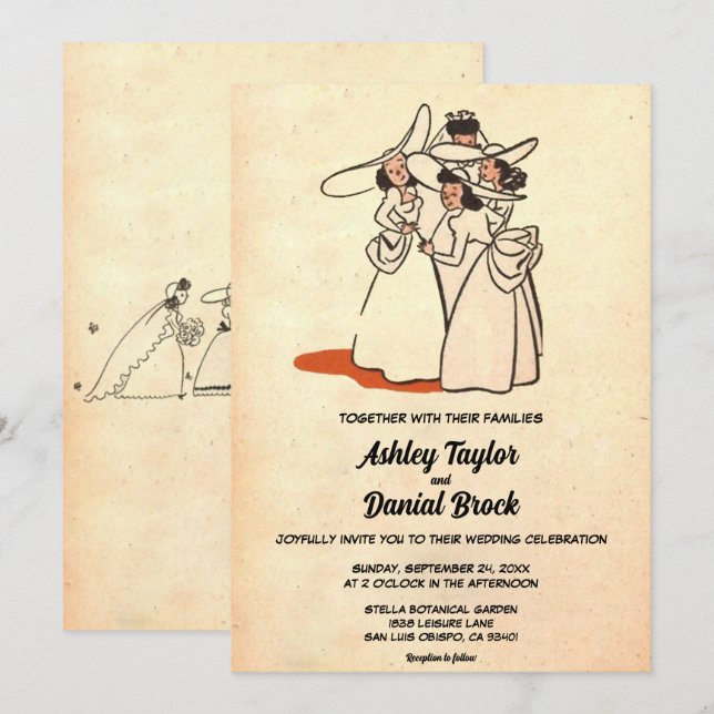 Vintage Retro Bridesmaids 50er Classic Wedding Einladung (Vorne/Hinten)