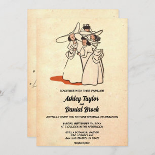 Vintage Retro Bridesmaids 50er Classic Wedding Einladung