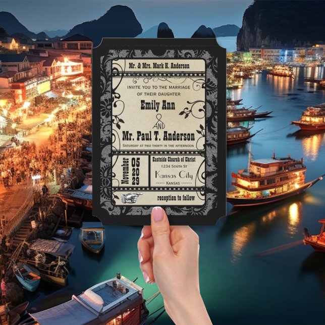 Vintage Retro Broadway Rustic Movie Ticket Hochzei Einladung (Von Creator hochgeladen)