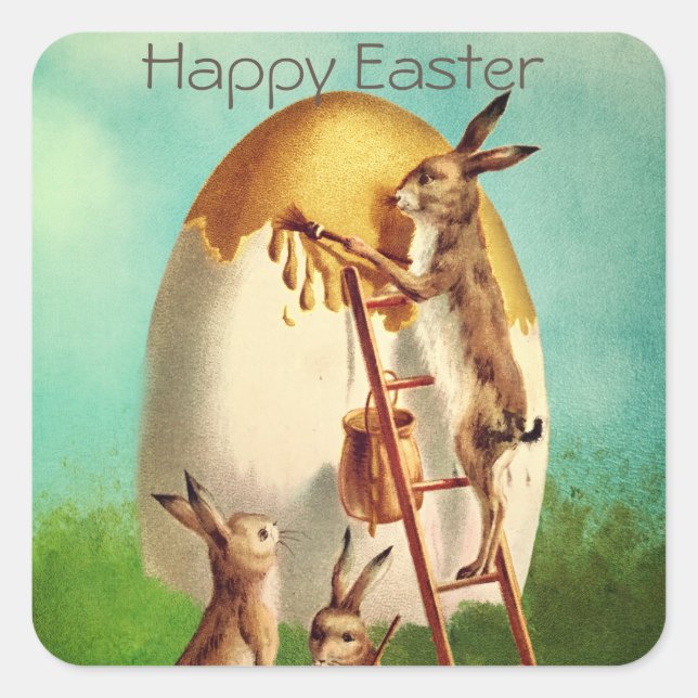 Vintage Retro Bunny Easter Quadratischer Aufkleber (Vorderseite)