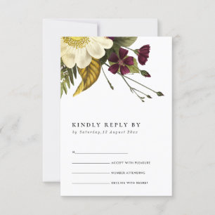 VINTAGE RETRO BURGUNDER GELB BLUMEN HOCHZEIT RSVP KARTE