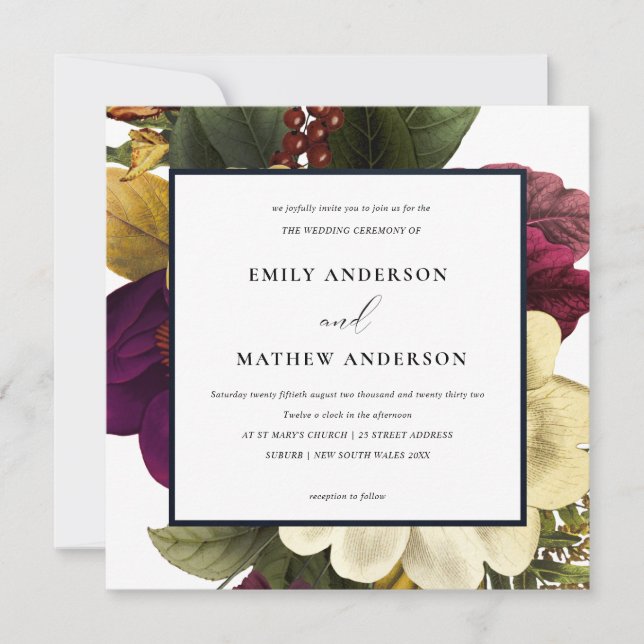 VINTAGE RETRO-BURGUNDY FALL GELBE FLÜSSIGKEIT EINLADUNG (Vorderseite)