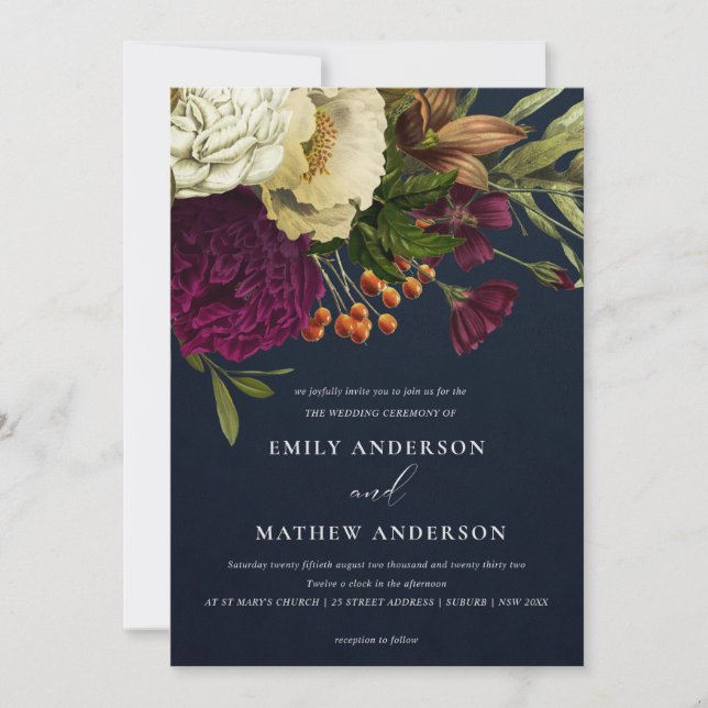 VINTAGE RETRO BURGUNDY GELBE BLUMENBUNKTWANDWAND EINLADUNG (Vorderseite)