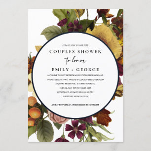 VINTAGE RETRO BURGUNDY YELLOW FLORAL COUPLE DUSCHE EINLADUNG