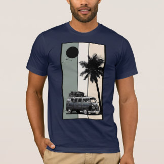 Vintage Retro Camper Van Palme Baum Strand Sonnenu T-Shirt