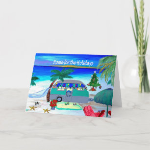 Vintage Retro-Campingbus Strand Weihnachtskarten Karte