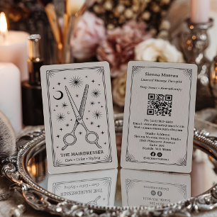 Vintage Retro Celestial Tarot Friseur QR Code Visitenkarte