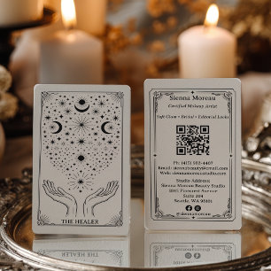 Vintage Retro Celestial Tarot Massage Reiki QR Visitenkarte