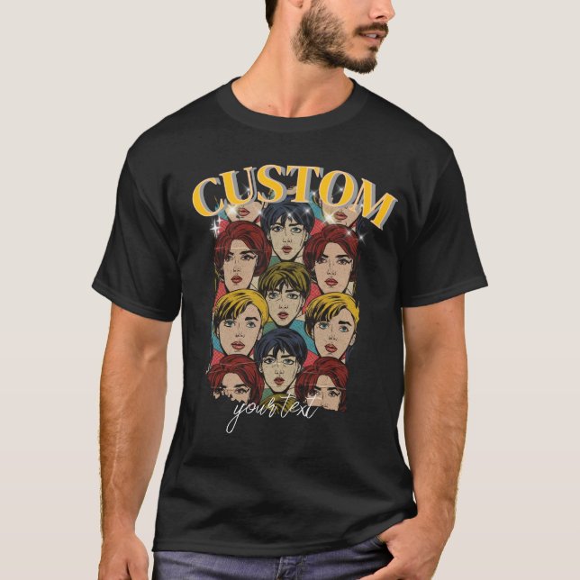 Vintage Retro Character Collage Custom Text T-Shirt (Vorderseite)