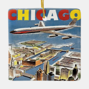 Vintage Retro Chicago Reise Tourismus Flugzeug Keramikornament