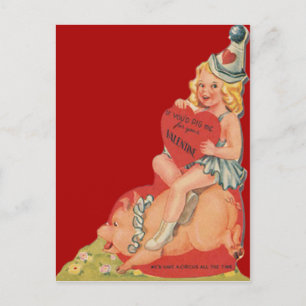 Vintage Retro Circus Girl Valentine Card Feiertagspostkarte