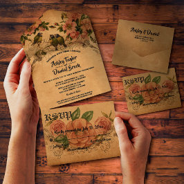 Vintage Retro Classic Wasserfarbenblütenhochzeit All In One Einladung