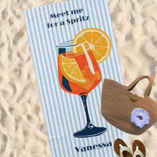 Vintage Retro Cocktail Blau Gestreift Benutzerdefi Strandtuch