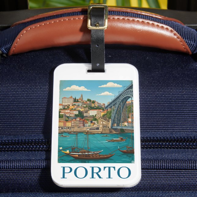 Vintage Retro Colorful Porto Portugal Travel Gepäckanhänger (Vorderseite Insitu 2)