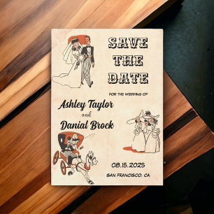 Vintage retro comic-artige Hochzeit Save the Date Einladung