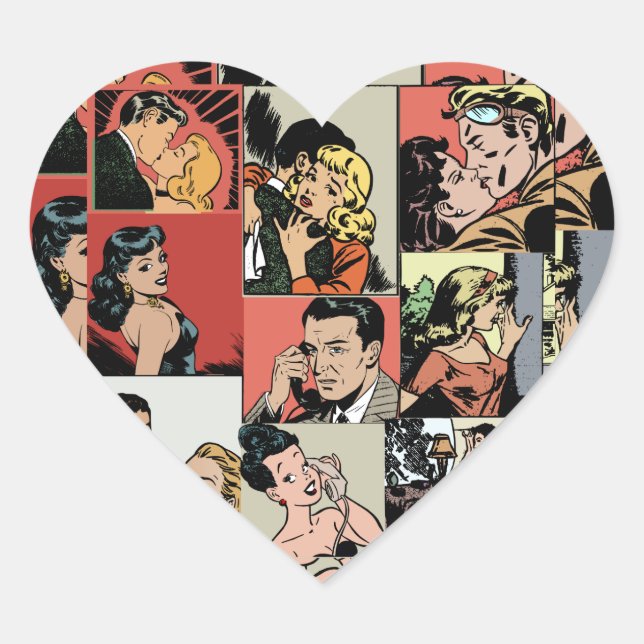 Vintage Retro-Comic-Liebe Herz-Aufkleber (Vorderseite)