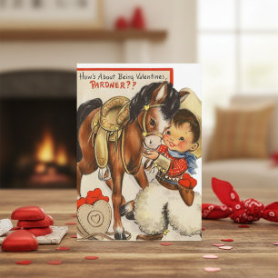 Vintage Retro Cowboy mit Pony zum Valentinstag Feiertagskarte