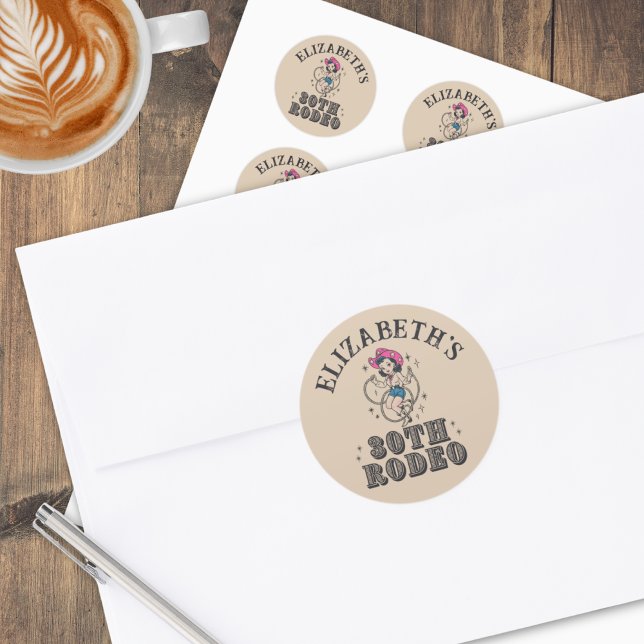Vintage Retro Cowgirl 30th Birthday Party Runder Aufkleber (Von Creator hochgeladen)