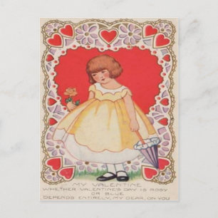 Vintage Retro Cute Girl Hearts Valentine Card Feiertagspostkarte