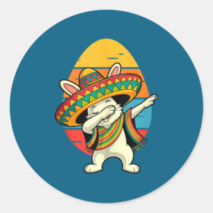 Vintage Retro Dabbing Hase mexikanisch Ostern Runder Aufkleber