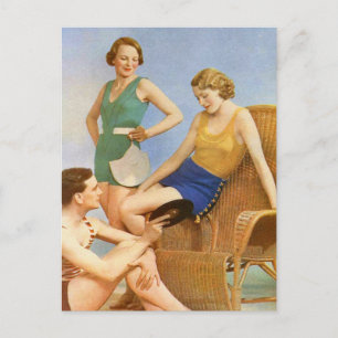 Vintage Retro Damen 30er Badeanzug Party Postkarte