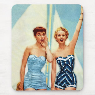 Vintage Retro Damen 60er Badeanzug Surfs Up! Mousepad