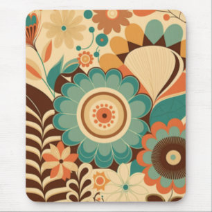 Vintage Retro-Design Blumen braun beige grün Mousepad