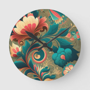 Vintage Retro-Design Blumen grün Runde Wanduhr