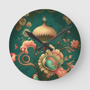 Vintage Retro-Design Blumen grün Runde Wanduhr