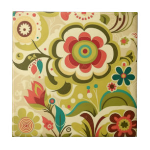Vintage Retro-Design Blumen hellgrün Fliese