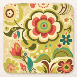 Vintage Retro-Design Blumen hellgrün Rechteckiger Pappuntersetzer