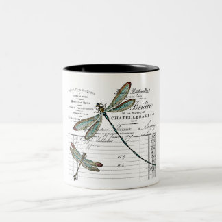 Vintage, Retro Design Frankreich - Libelle, Insekt Zweifarbige Tasse
