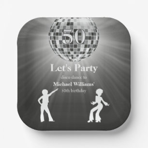 Vintage Retro Disco-Kugel Schwarz Weiß 50. Geburts Pappteller