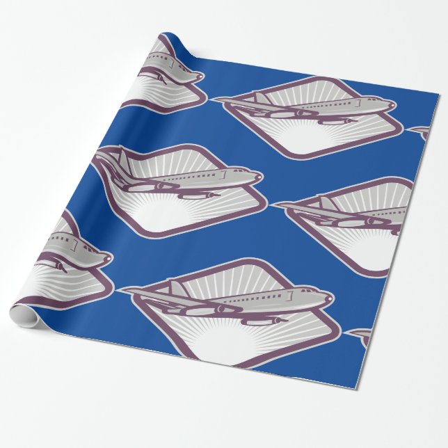Vintage Retro Düsenflugzeug Luftfahrt Geschenkpapier (Ungerollt)