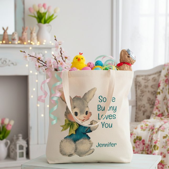 Vintage Retro einige sonnige Lieben Sie individuel Tragetasche (Vintage Retro Some Bunny Loves You Custom Tote Bag)