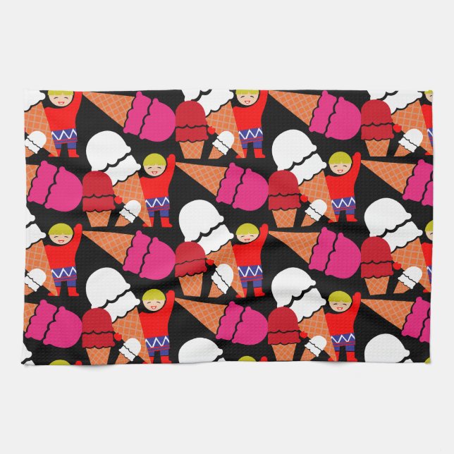 Vintage Retro Eiscreme-Kunst Geschirrtuch (Horizontal)
