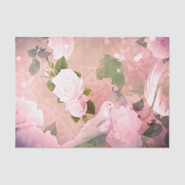 Vintage Retro Elegante Taubenfedern Rose Seidenpapier (Vorderseite)